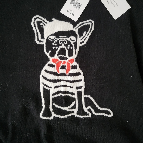 French Connection Crew Neck Dog Sweater Black Size Small - Picture 2 of 5